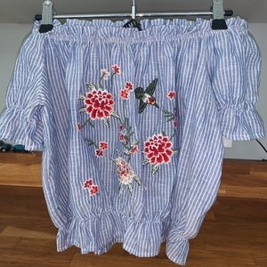 Off the the should embroidered crop top